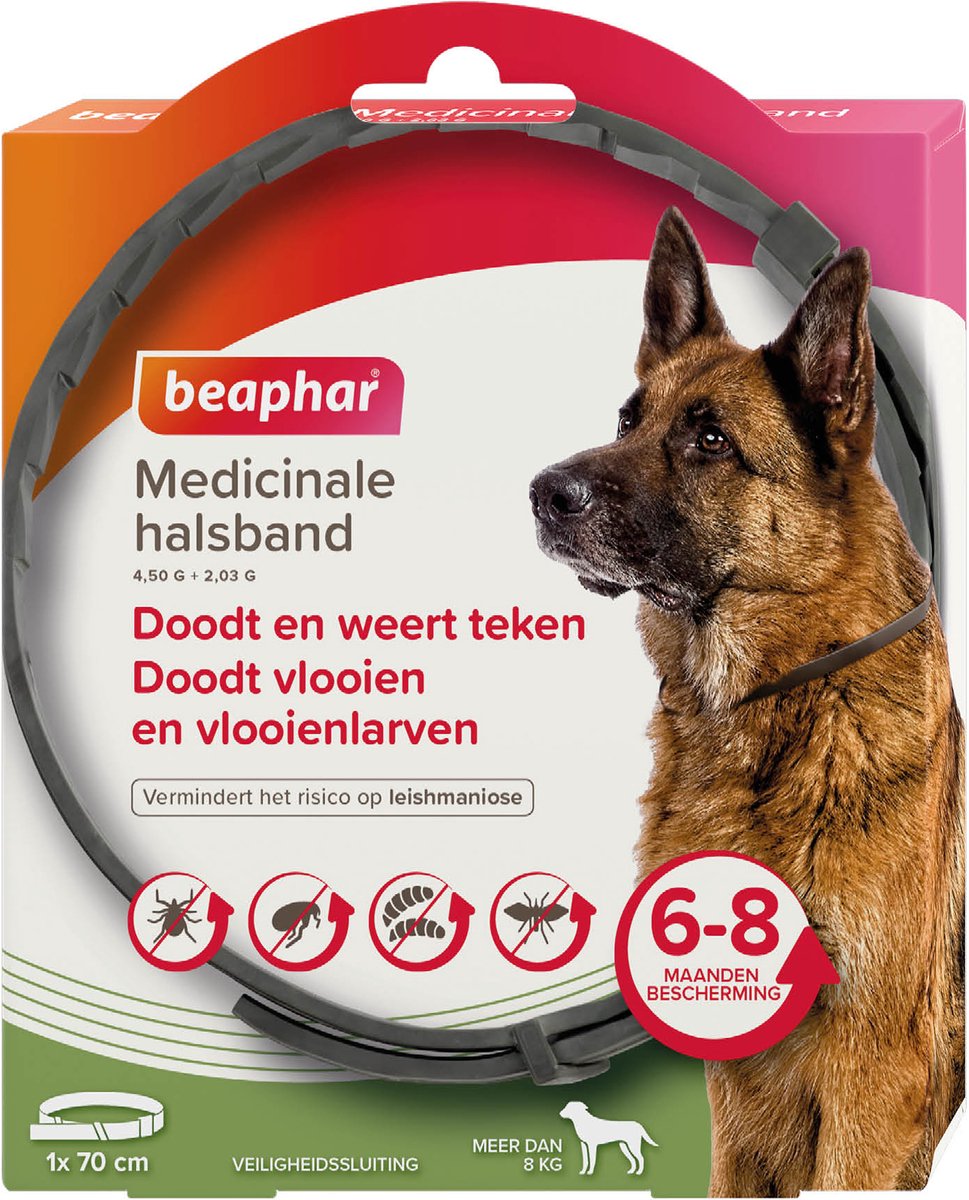 Collar medicinal Beaphar para perros a partir de 8 kg: hasta 8 meses de protección contra pulgas, garrapatas y flebotomos