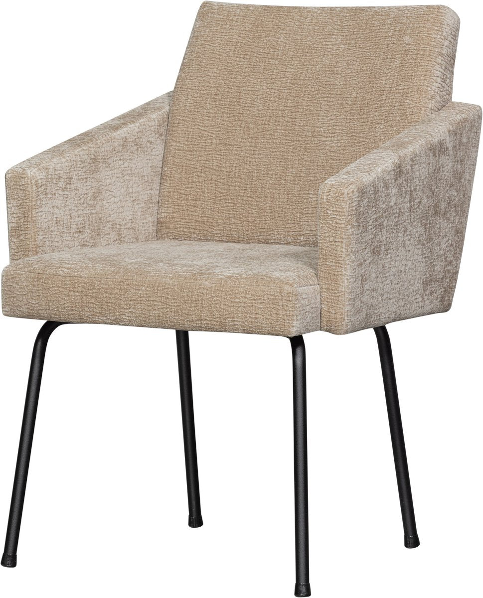 Woood mount eetkamerstoel met armleuning - 3d chenille - zand - 82x61x65