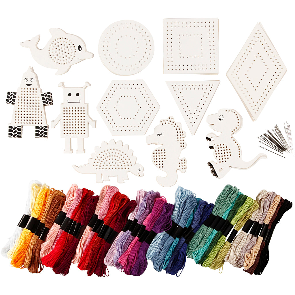 Creativ company group set figures with embroidery thread, size 8-17 cm, various colors, 1 set