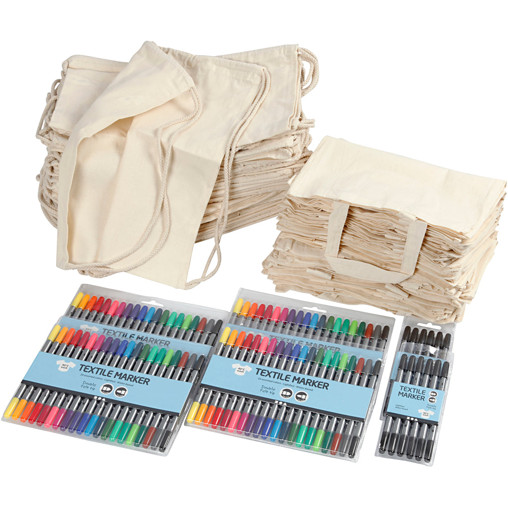 Gruppo aziendale Creativ set di zaini e borse con pennarelli, misura 27,5x30 cm, vari colori, 1 set