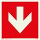 Placa roja con flecha FTLM - 150x150 mm autoadhesivo.