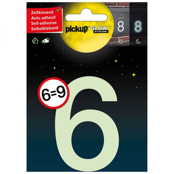 Glow in the dark nummer 6=9 - 75 mm zelfklevend.