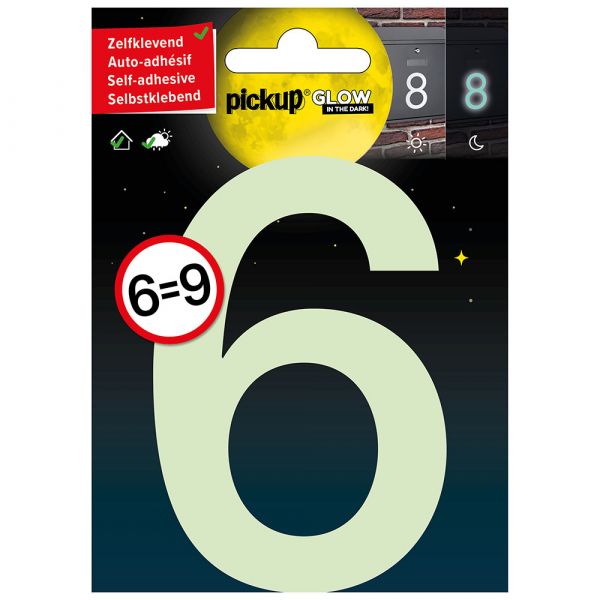 Glow in the dark number 6 = 9 - 100 mm self -adhesive.