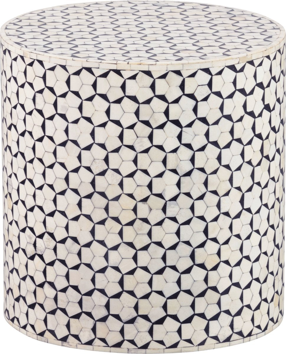 Woood neva sidetable - bone inlay - zwart wit - 40x37x37