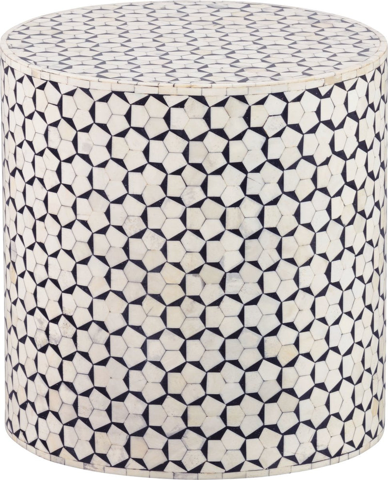 Mesa auxiliar Woood neva - incrustación de hueso - blanco y negro - 40x37x37