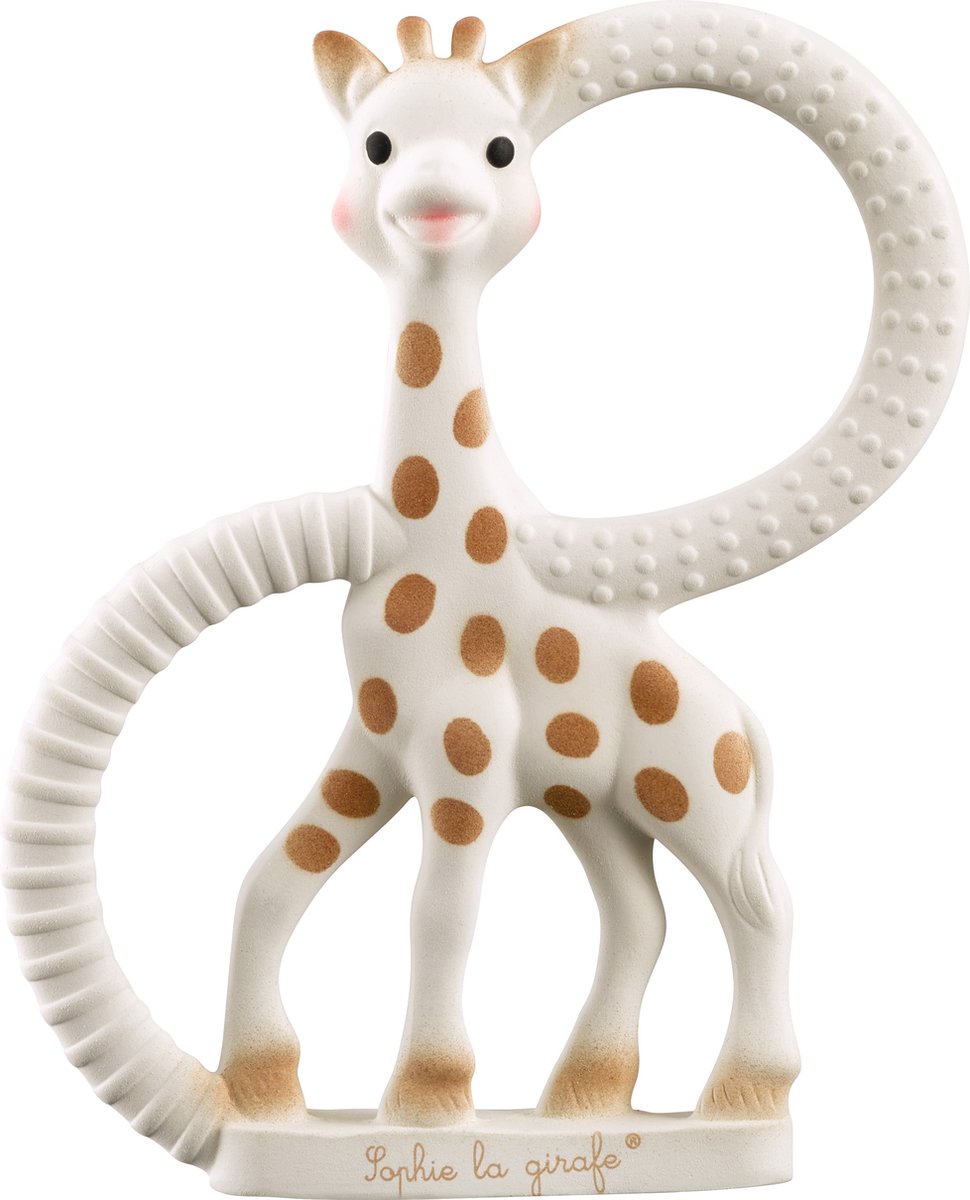 Sophie the giraffe teething ring very soft - baby toys - maternity gift - baby shower gift - 100% natural rubber - in recycled gift box with organic cotton bow - from 0 months - brown beige
