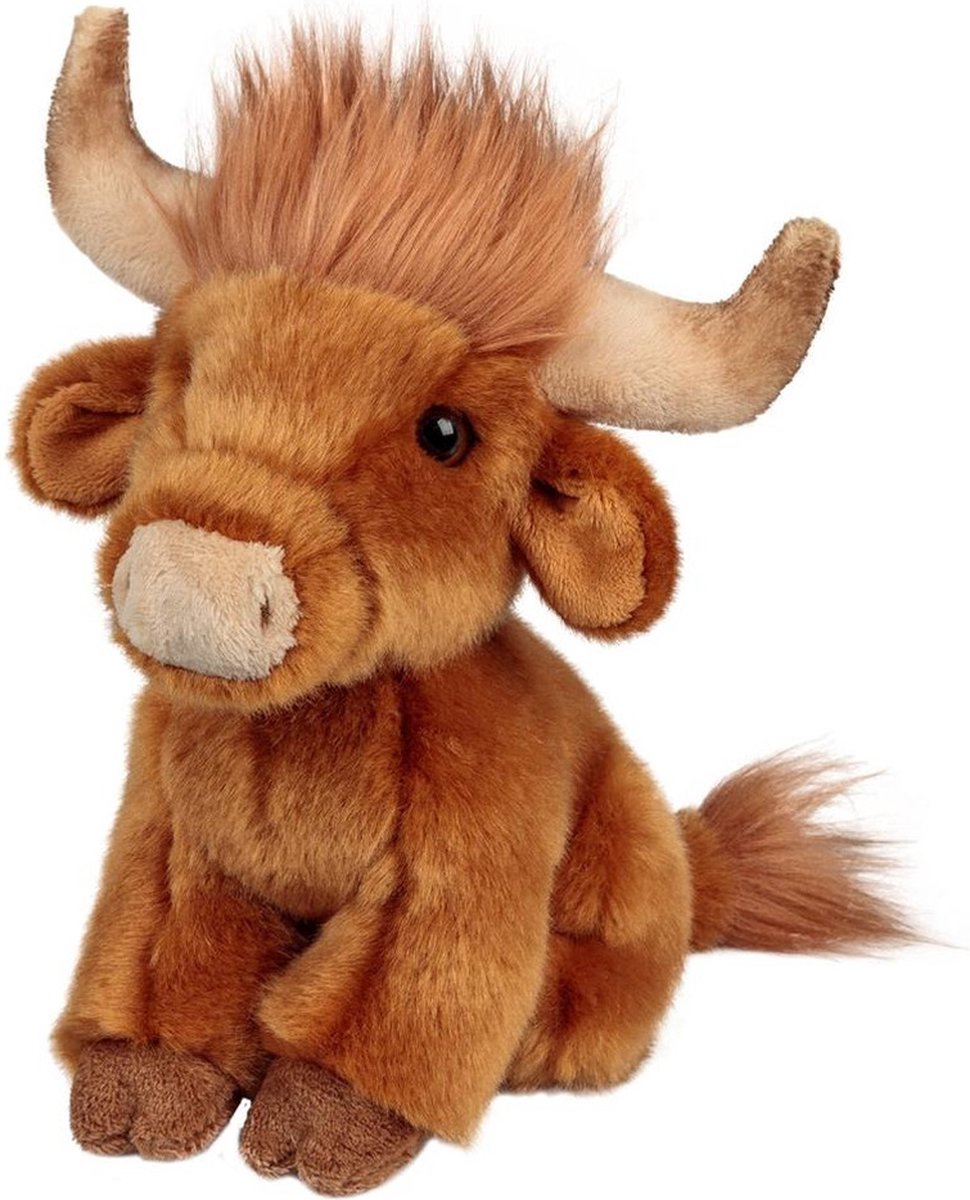 Animigos pluche knuffeldier schotse hooglander koe 15 cm - boerderij dieren speelgoed knuffels