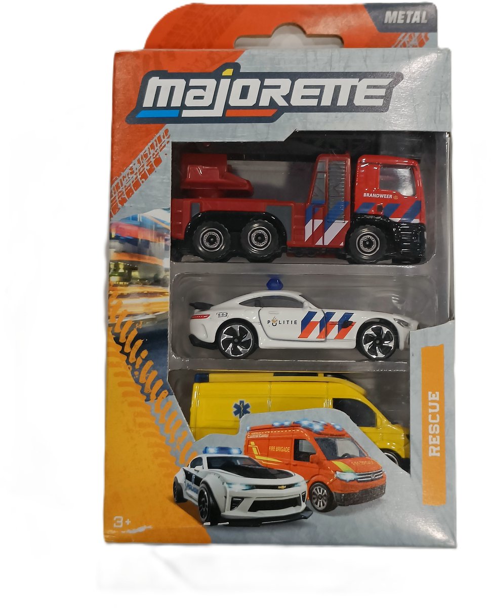 Majorette - veicoli giocattolo sos - vigili del fuoco - polizia - ambulanza - 7,5 cm