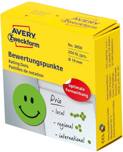 Smiley adesivo ricompensa Avery - ø19 - verde - faccina felice - 250