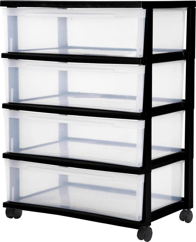 Nuevo sistema de cajones anchos Iris - 4 cajones x 30l - plástico - negro transparente - con ruedas