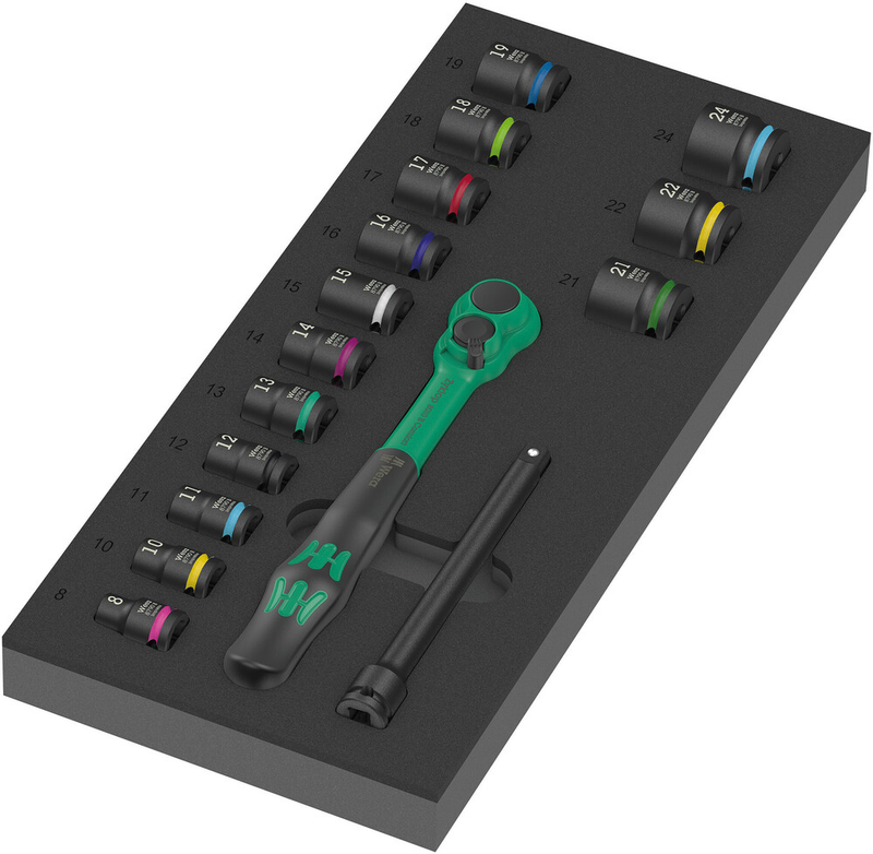 Inserto in schiuma Wera 9724 | incluso set di cricchetti zyklop comfort 1 | 3 8 | 16 pezzi - 05150114001