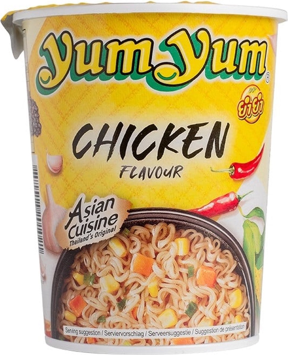 Yum yum instant cupnoedels kip - 12 x 70gr - voordeelverpakking