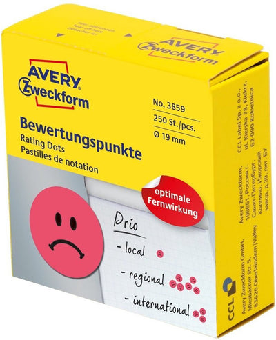 Smiley adesivo ricompensa Avery - ø 19 - rosso - faccia arrabbiata - 250