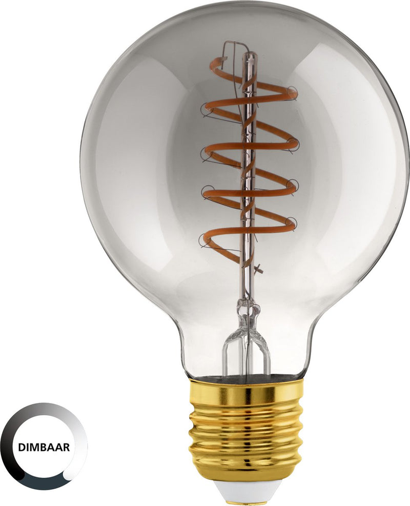 Eglo led lamp - e27 - ø 8 cm - g80 - smoke - 2000k - dimbaar
