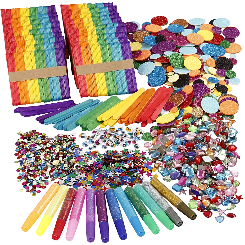 Creativ company glitter and wooden sticks, various colors, 1 set