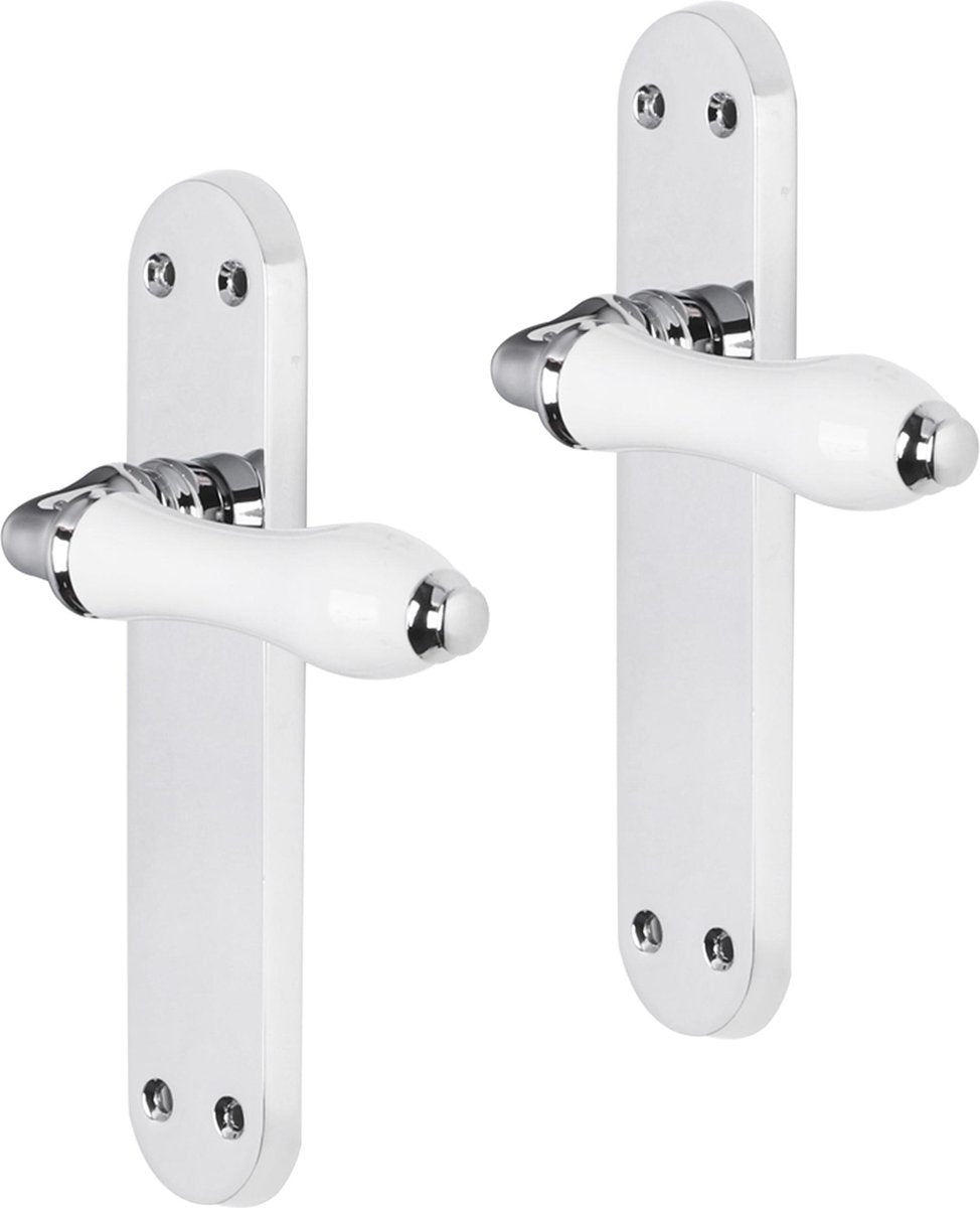 Maniglia per porta Impresso - Perth - per interni - scudo ovale con viti - cromata - bianca - 2 pezzi