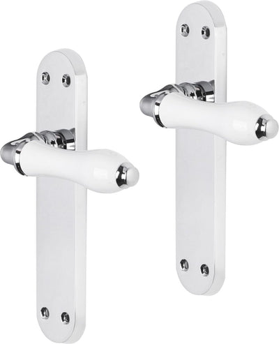 Impresso deurkruk - perth - voor binnen - ovaal deurschild met schroeven - chroom - wit - 2 stuks