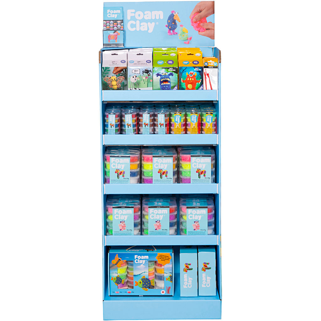 Espositore da pavimento in foam clay ® - assemblabile da soli, h: 1560 mm, p: 390 mm, l: 580 mm, vari colori, 102 unità. 1 scatola