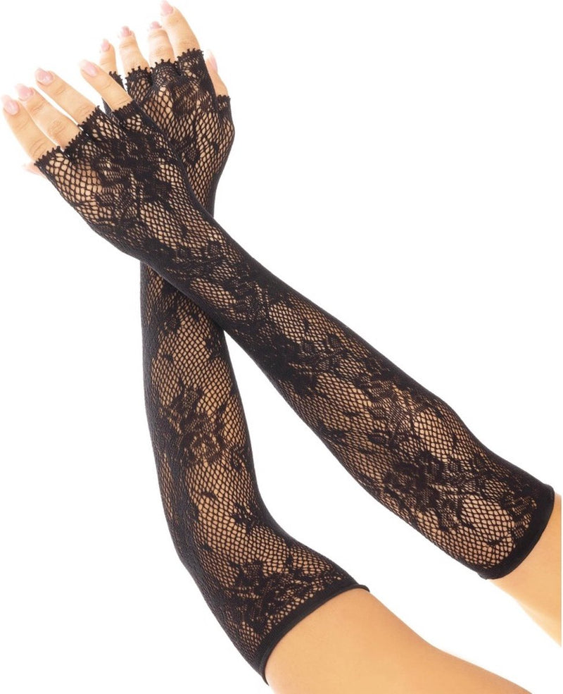 Leg avenue - guantes de traje sin dedos de red floral - negro