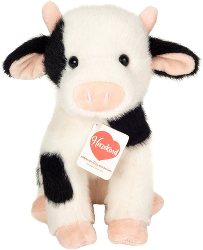 Teddy hermann hermann peluche vaca - tejido de felpa suave - peluches premium - blanco y negro - 25 cm - animales de granja