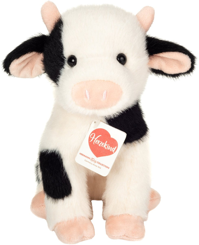 Teddy hermann hermann peluche vaca - tejido de felpa suave - peluches premium - blanco y negro - 25 cm - animales de granja