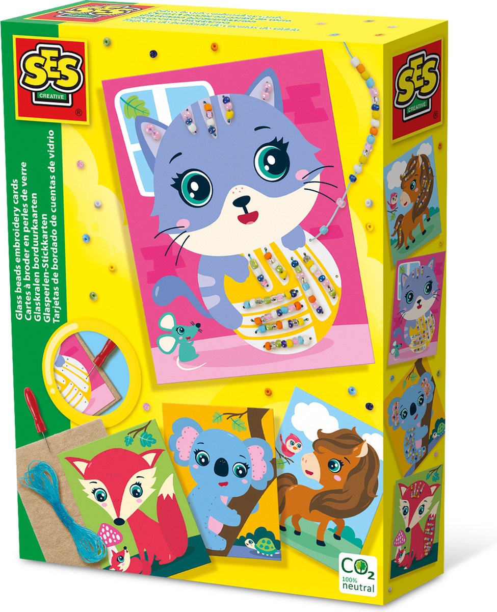 Ses creative – Schede da ricamo con perline di vetro – Set creativo da 5 anni – Include perline, schede da ricamo e materiali da cucito