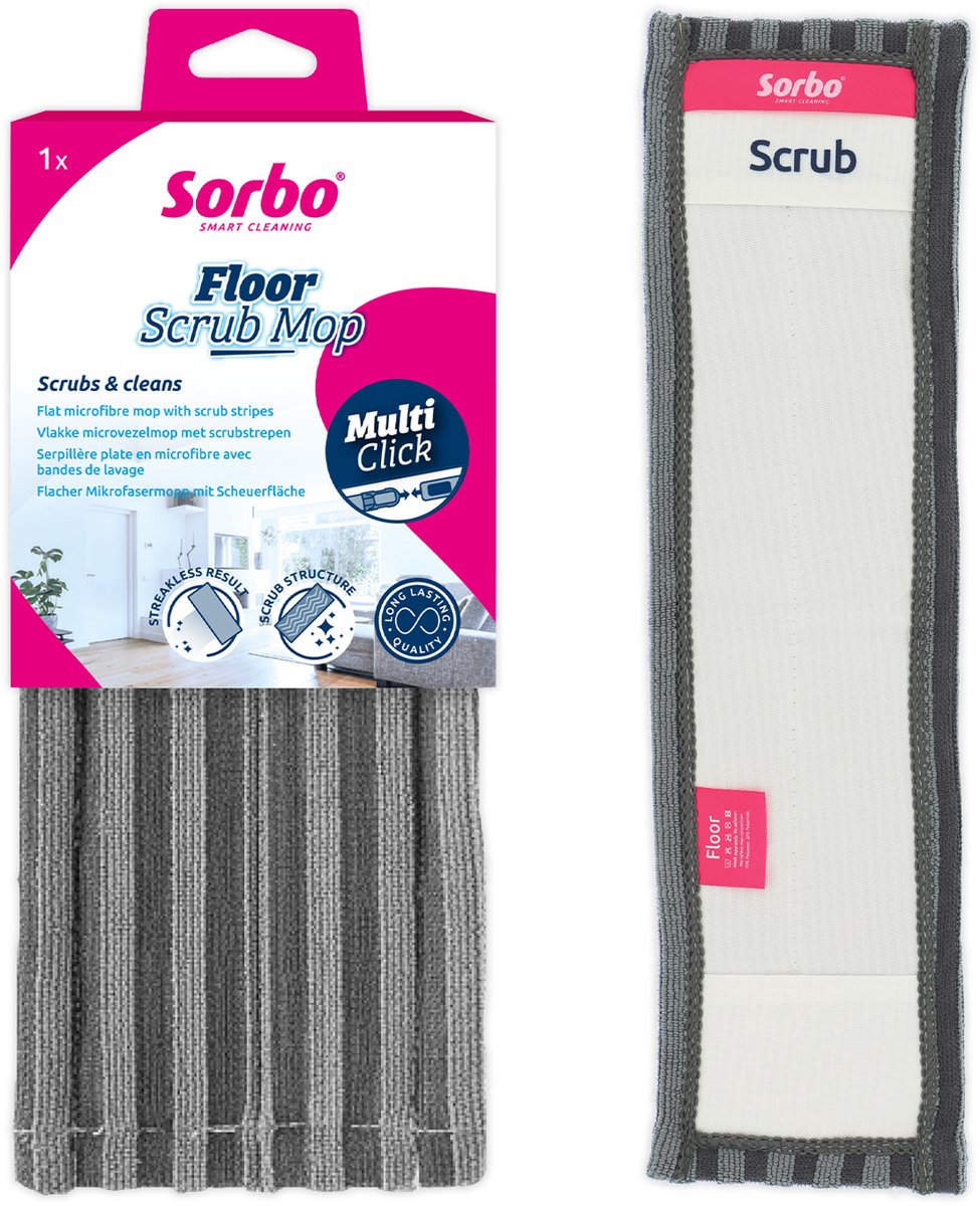 Fregona para suelos Sorbo - mopa de microfibra con rayas - línea Multi-Click - para suciedad rebelde y suelos limpios sin rayas - sin mango