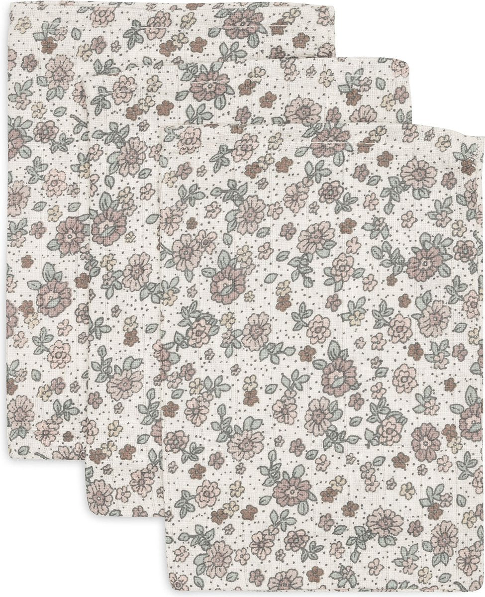 Jollein - Salvietta idrofila 15x20 cm - Salvietta per bambini - Fiori retrò - 3 pezzi