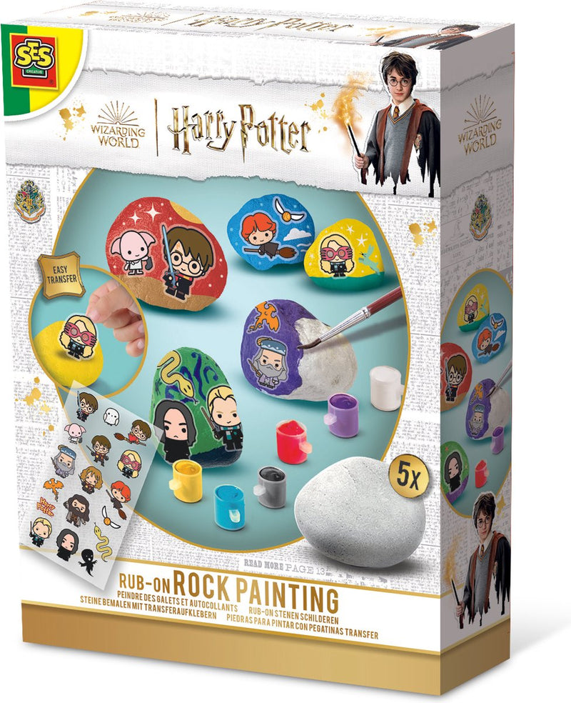 Ses creative - Harry Potter - pittura su pietra - 5 pietre, 6 colori di vernice, pennello e adesivi da strofinare - set artigianale per bambini