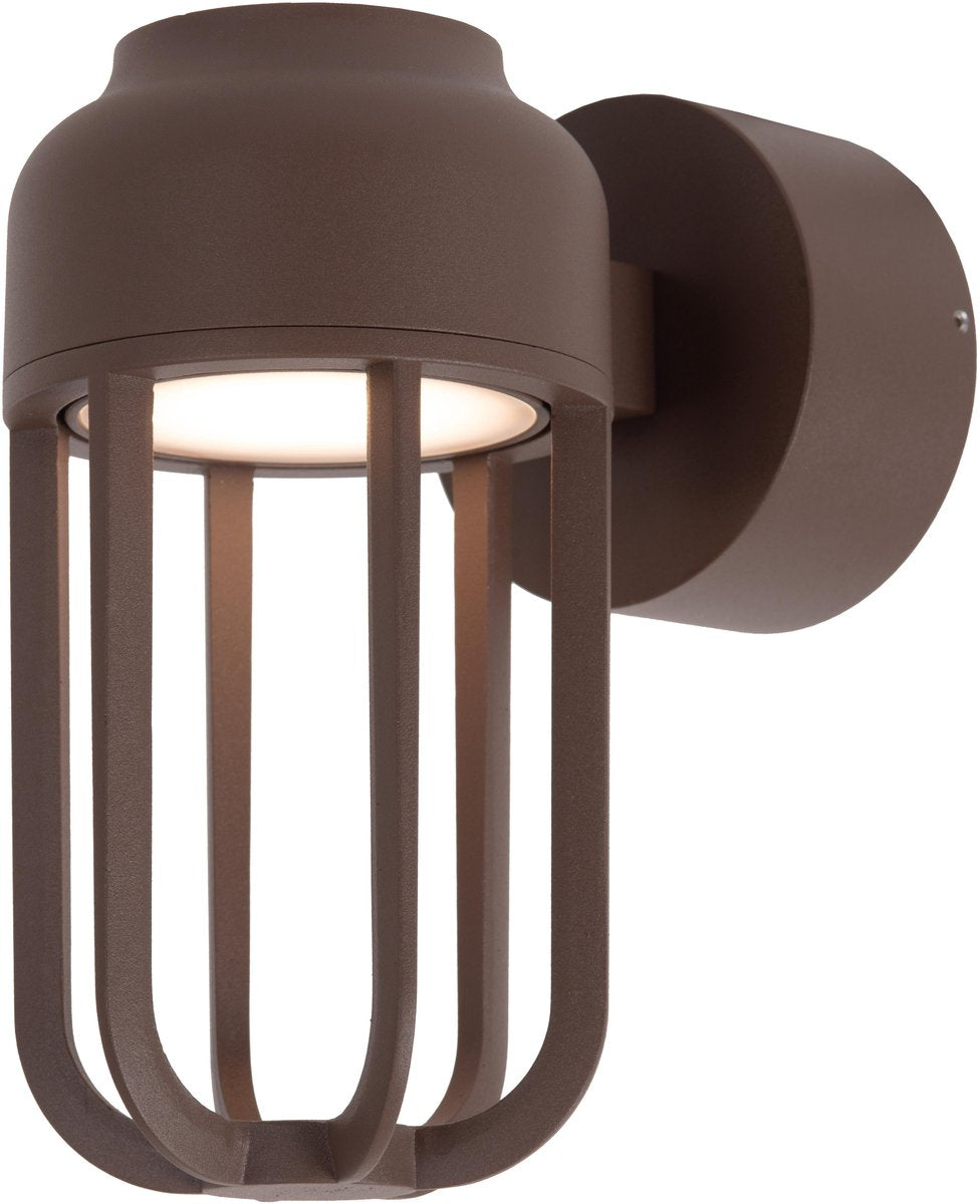 Lucide wells - wandlamp binnen buiten - ø 10 cm - led - 1x8w 2700k - ip54 - roest bruin | essential
