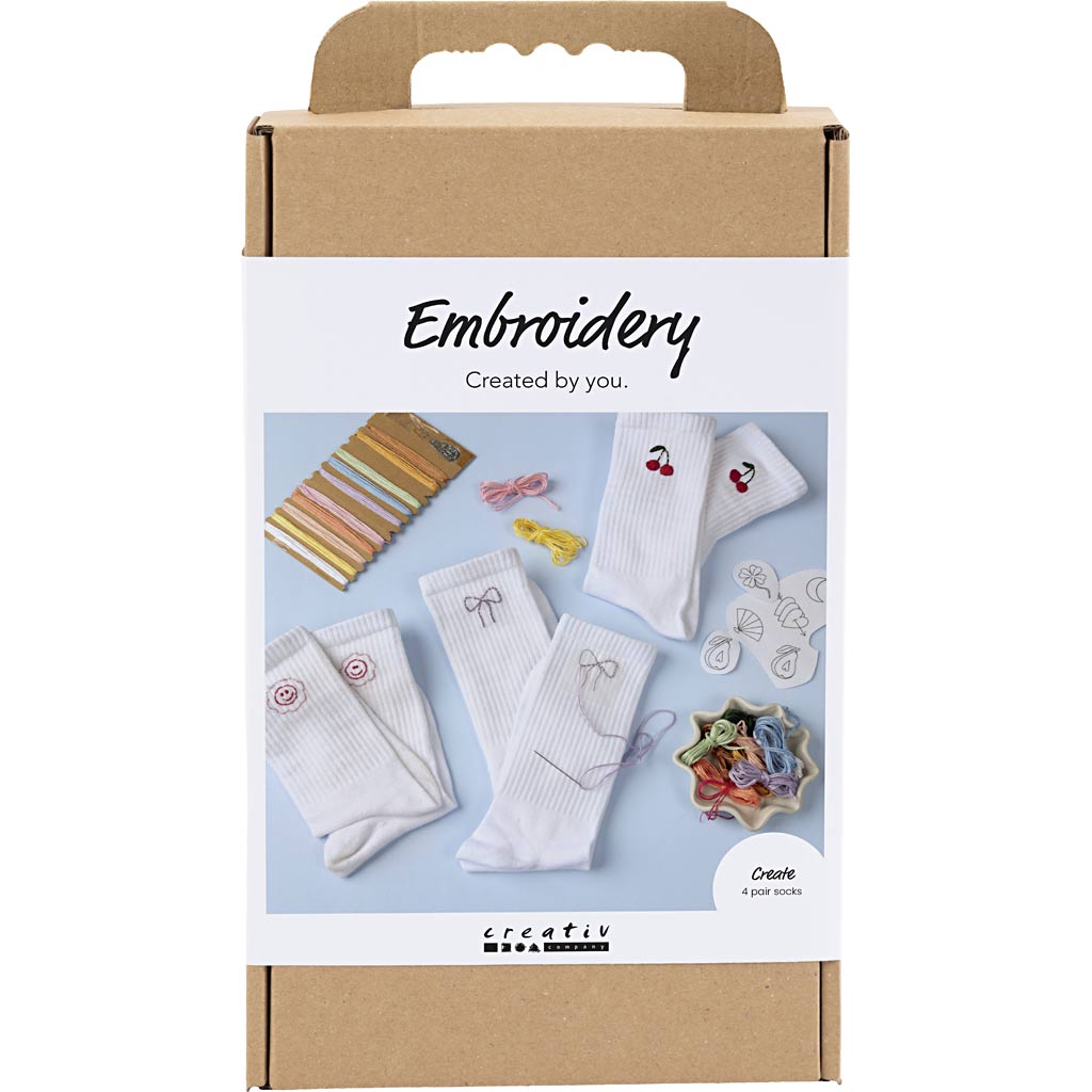 Creativ company hobby set bordado, calcetines, blanco, 1 caja