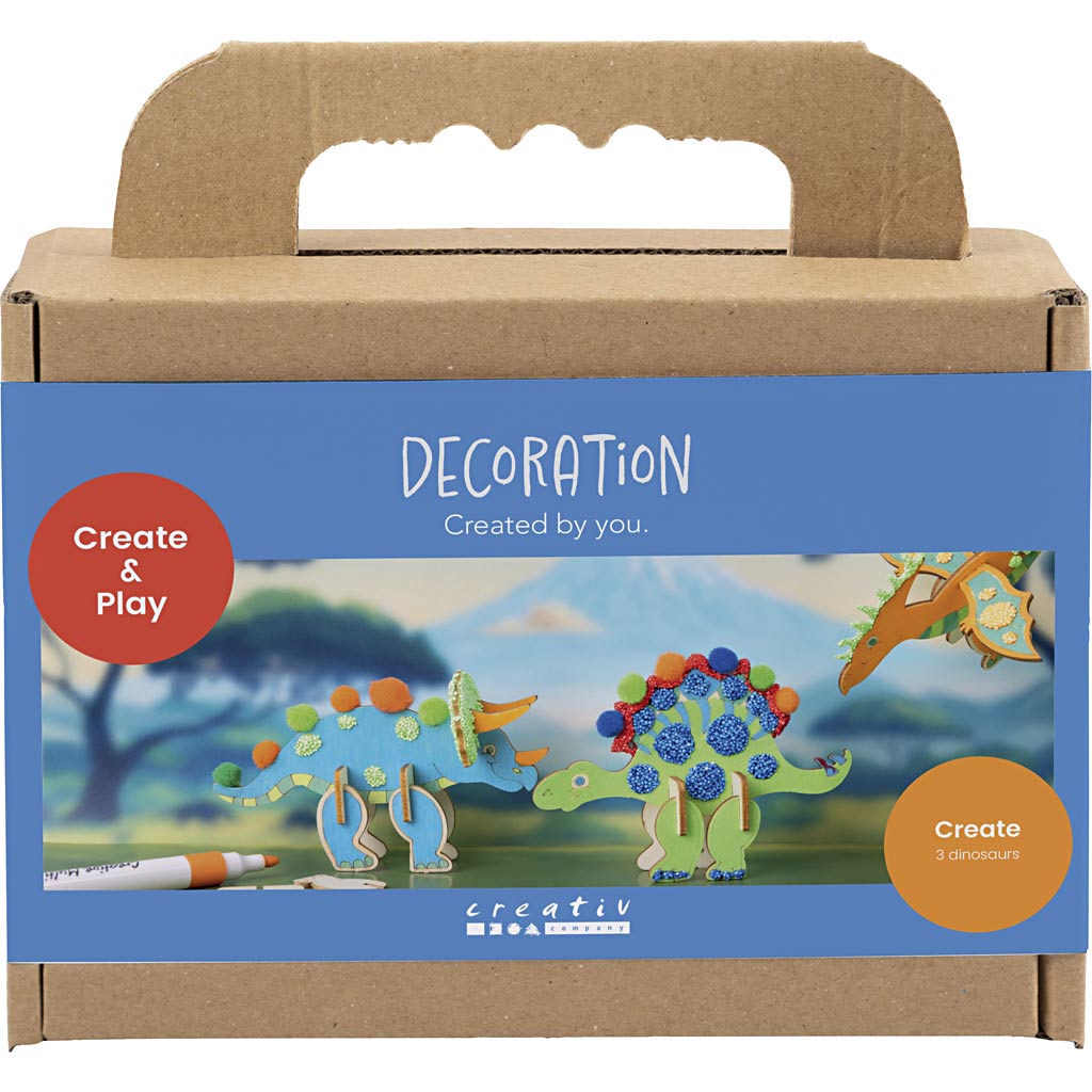 Creativ company mini set de decoración para hobby, dinosaurio, rojo, azul, verde, naranja, 1 caja