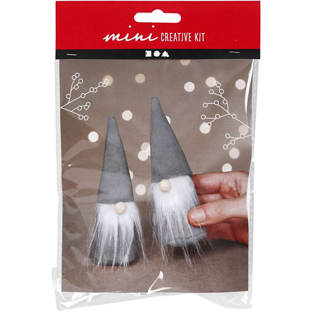 Mini kit creativo Creativ Company, gnomi natalizi scandinavi, h: 12 cm, grigio, 1 scatola