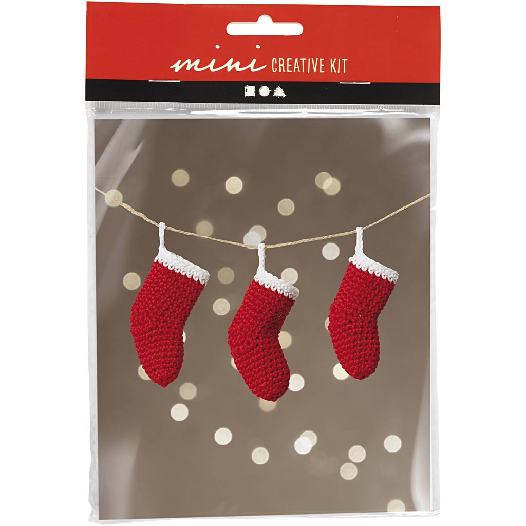 Creativ company crochet mini hobby set, medias navideñas, rojo y blanco, 1 caja