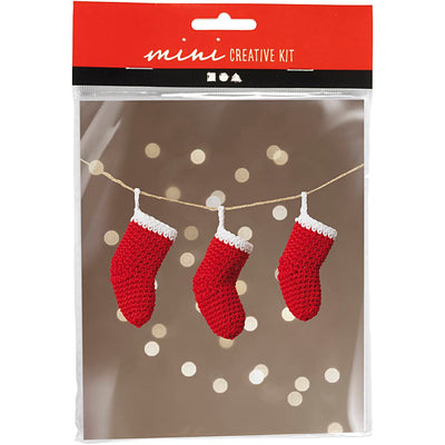 Mini set hobby all'uncinetto della Creativ Company, calze di Natale, rosso e bianco, 1 scatola