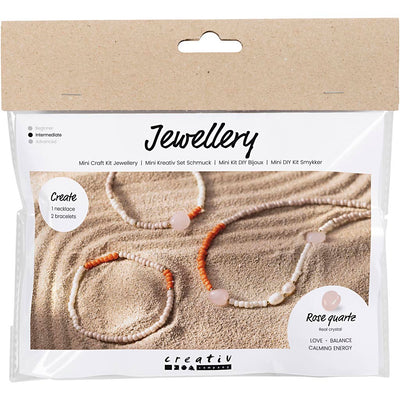 Creativ company mini hobby set de joyería, collar y pulsera de cuarzo rosa, 1 caja