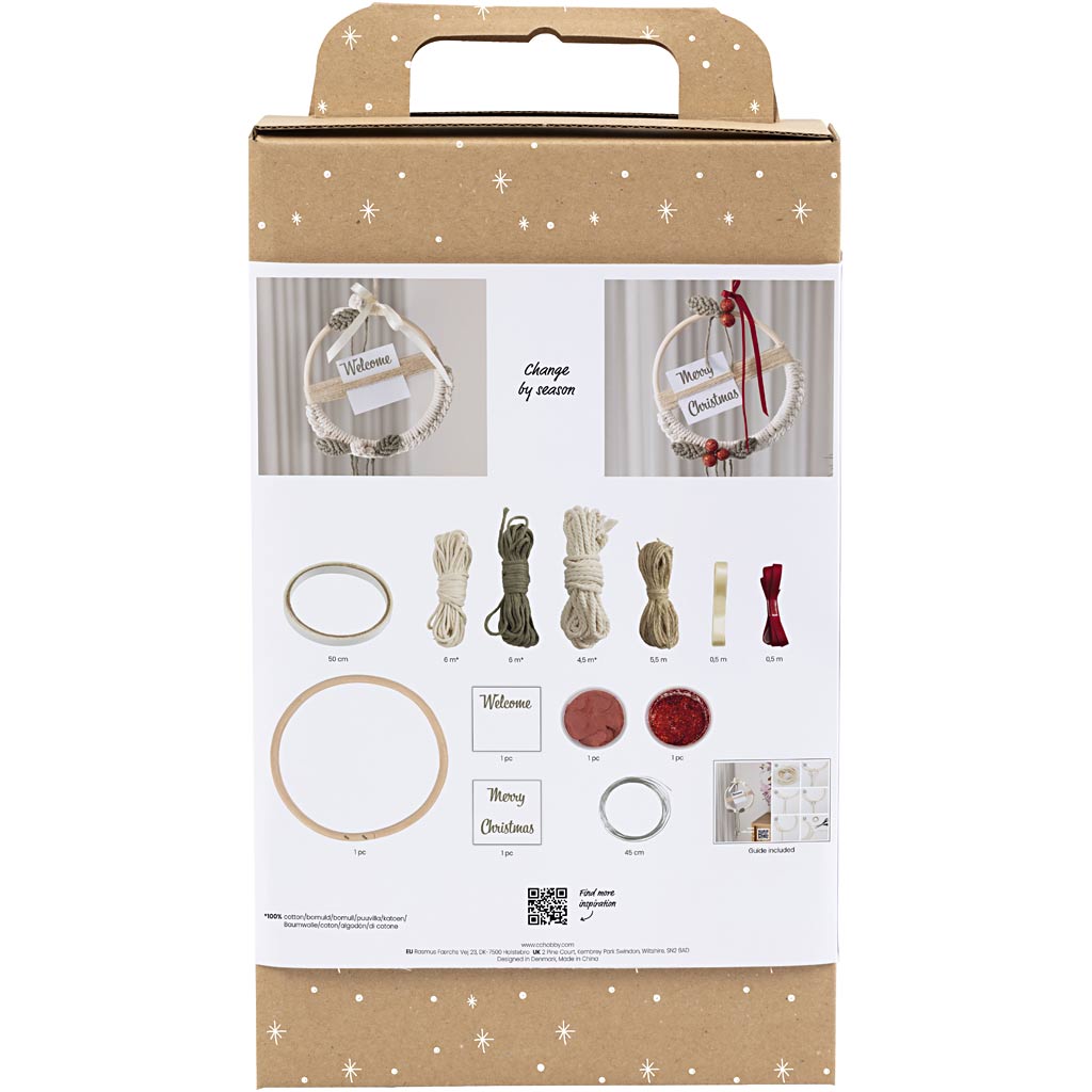 Set hobby Creativ Company macramè, ghirlanda natalizia, verde muschio, rosso Natale, bianco sporco, 1 scatola