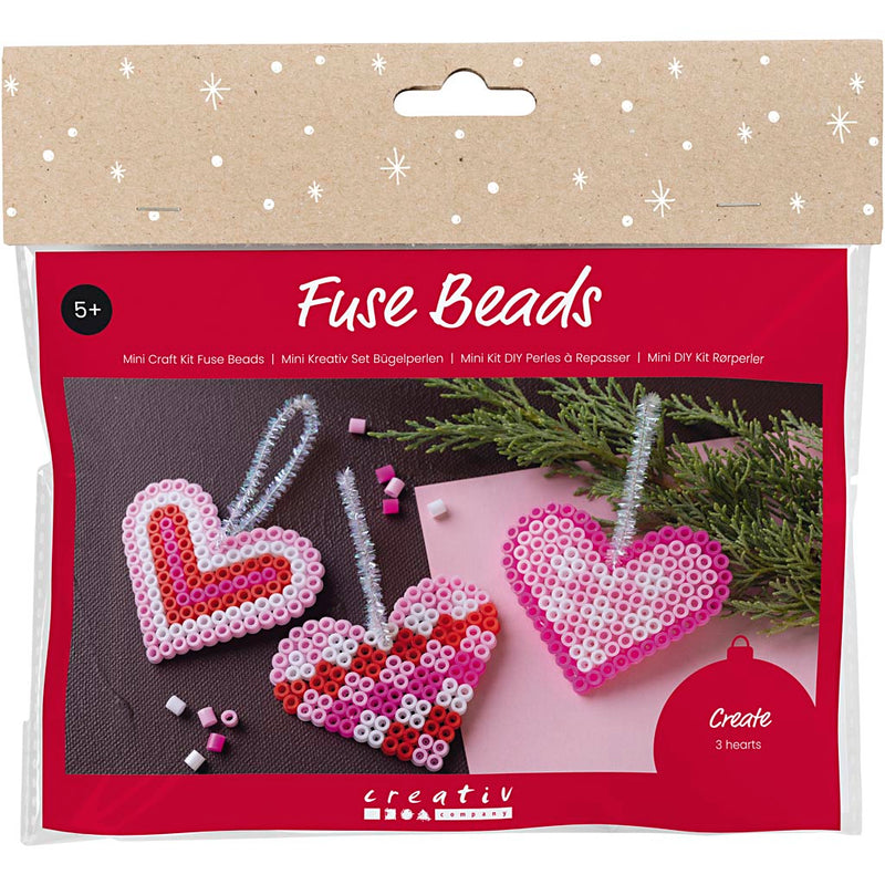 Mini set hobby di Creativ Company perline da stiro, cuori di Natale, rosa, rosa chiaro, rosso primario, bianco, 1 scatola
