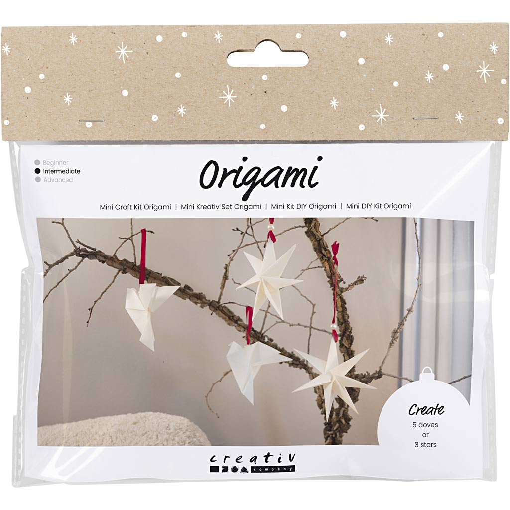 Mini set hobby della Creativ Company: origami, stelle di piccione, rosso scuro, bianco sporco, 1 scatola