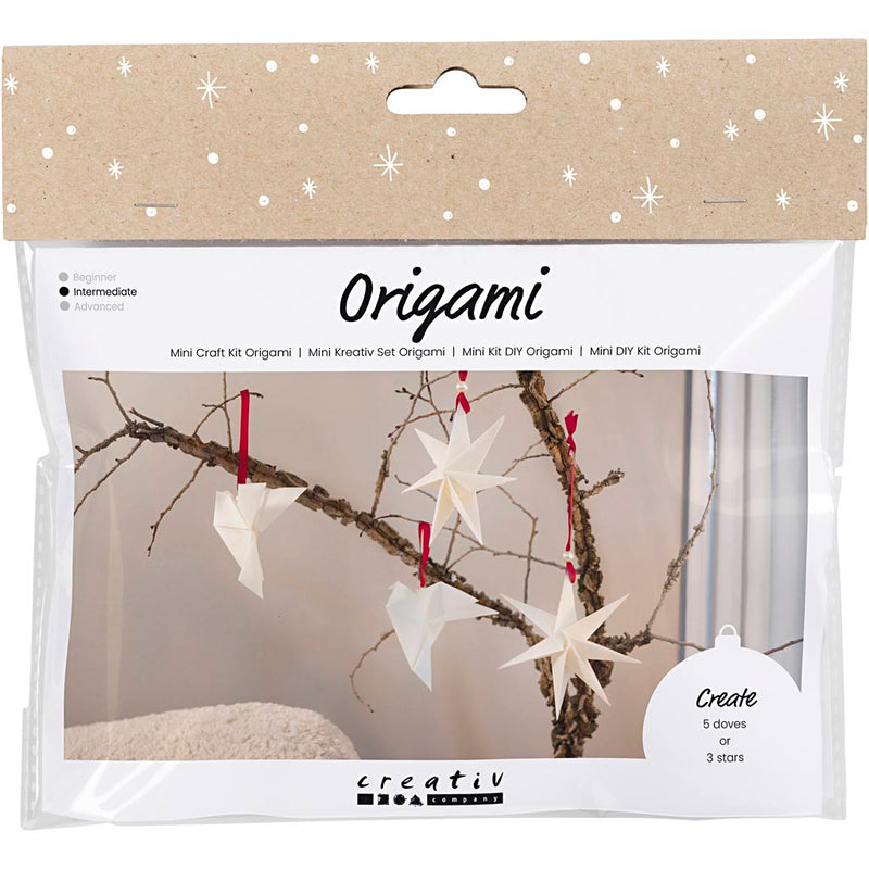 Mini set hobby della Creativ Company: origami, stelle di piccione, rosso scuro, bianco sporco, 1 scatola