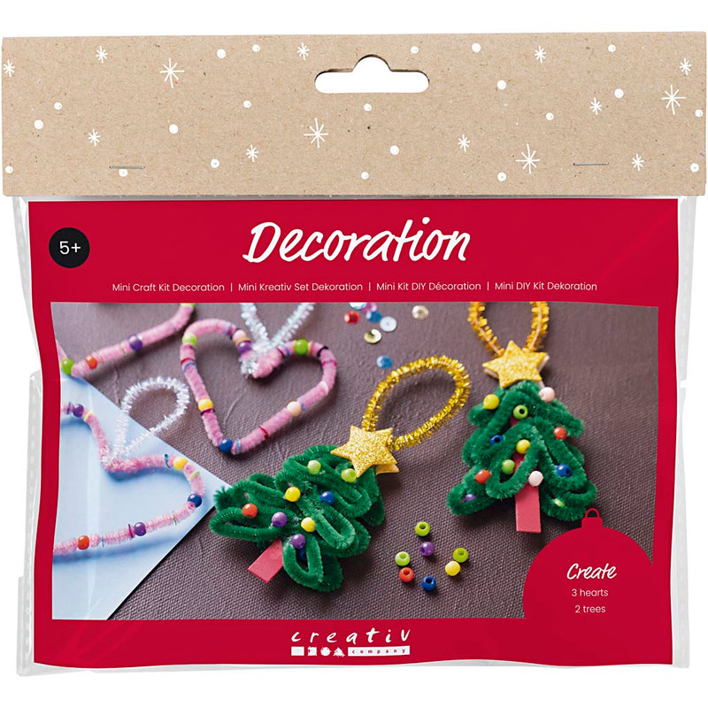 Creativ company mini set de hobby decoración, corazones y árboles de Navidad, 1 caja