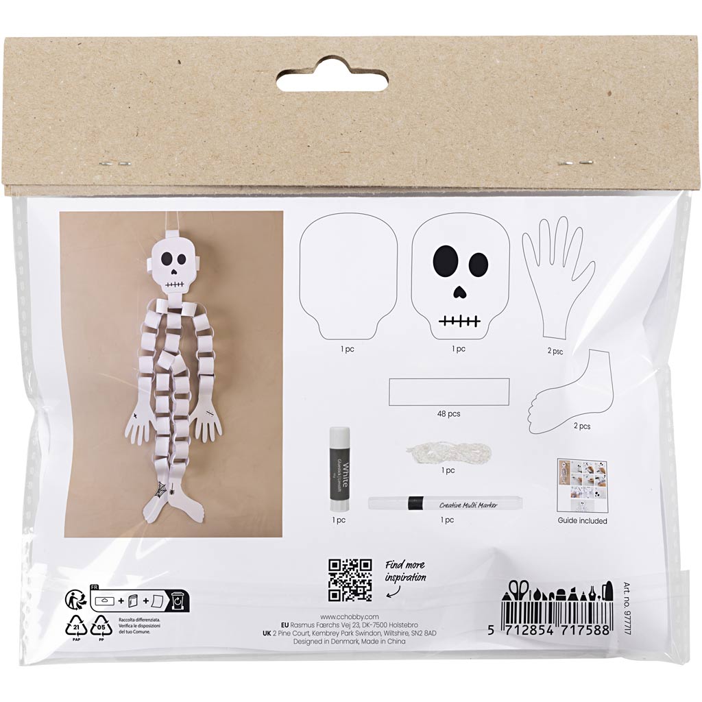Creativ company mini hobby set paper decorations, skeleton, black and white, 1 box