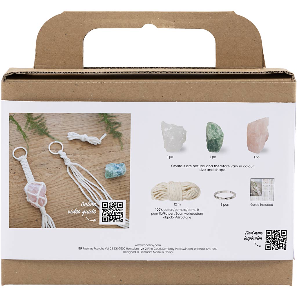 Creativ company mini hobby set macramé, llaveros, transparente mate, verde polvoriento, rosa suave, natural claro, 1 caja