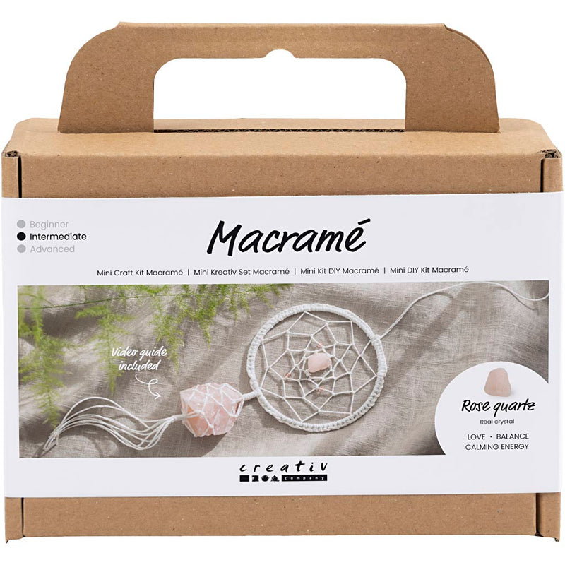 Mini set hobby Creativ Company macramè, acchiappasogni con quarzo rosa, rosa chiaro, bianco, 1 scatola