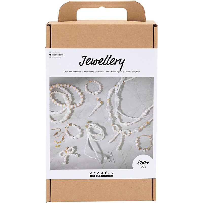 Creativ Company scatola creativa per gioielli, collane, bracciali, orecchini, placcato in oro, madreperla bianca, 1 scatola