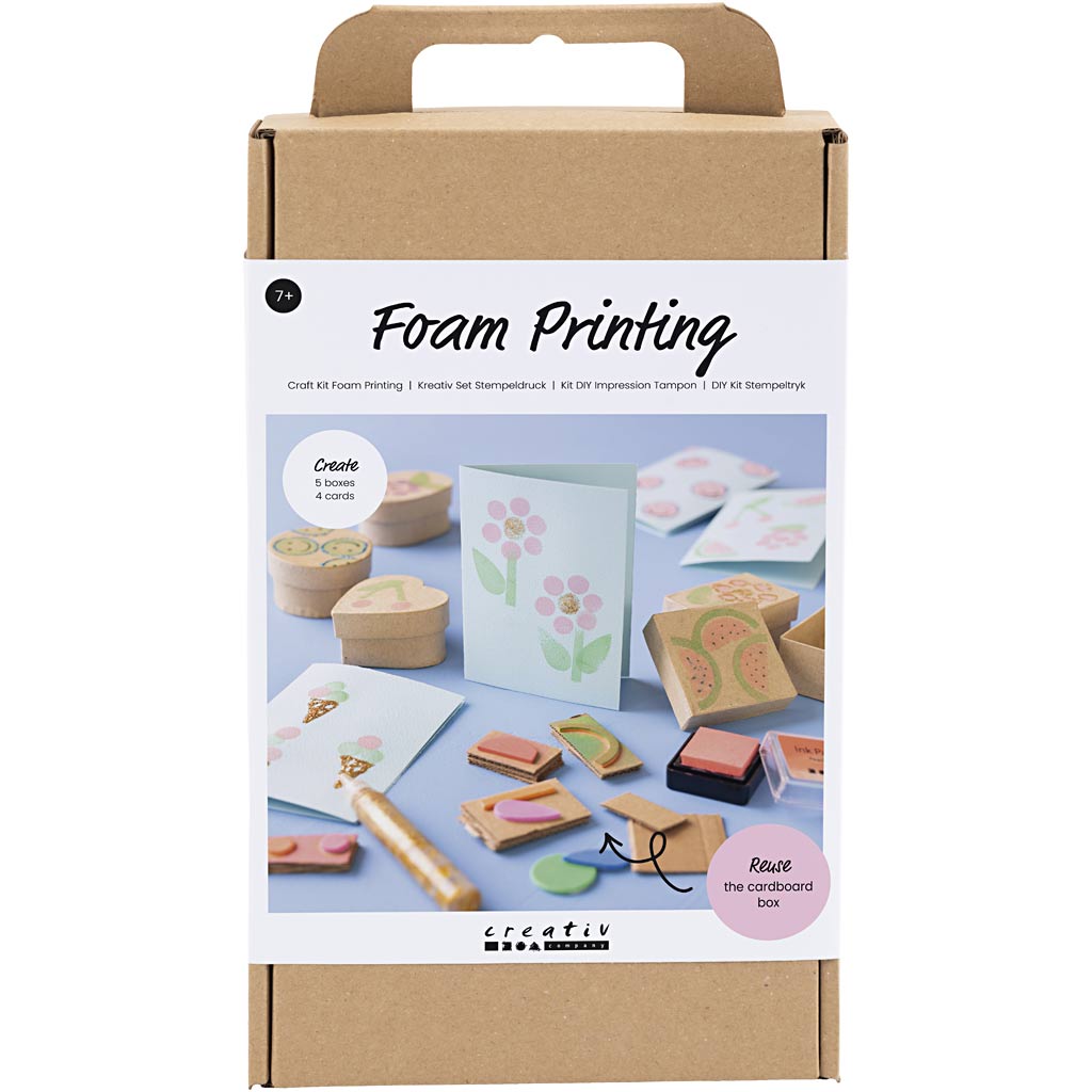 Creativ company hobby set impresión en espuma, cajas y tarjetas decoradas, beige, verde medio, menta, rojo brillante, 1 caja