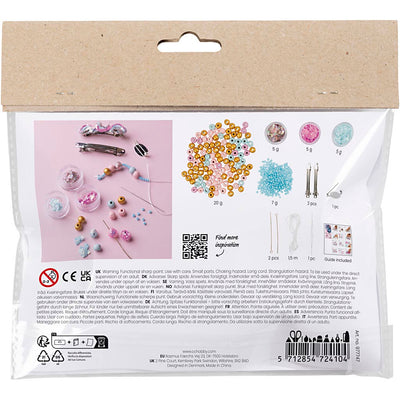 Creativ company mini hobby set de joyería, collar, pulsera, clips, broche, azul, azul claro, rosa pastel, 1 caja