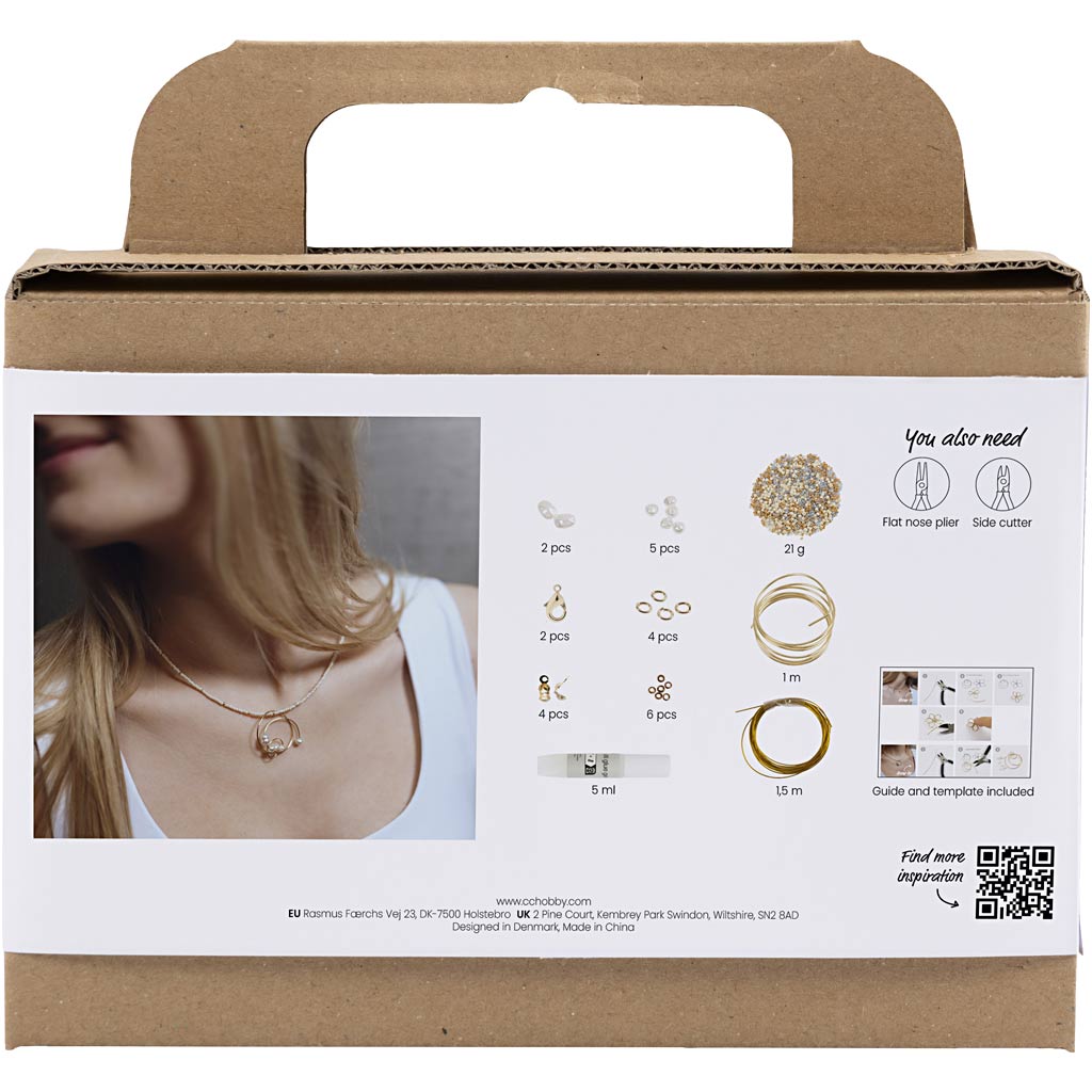 Mini set di gioielli hobby Company Creativ, collana con pendente con filo metallico, placcato oro, 1 scatola