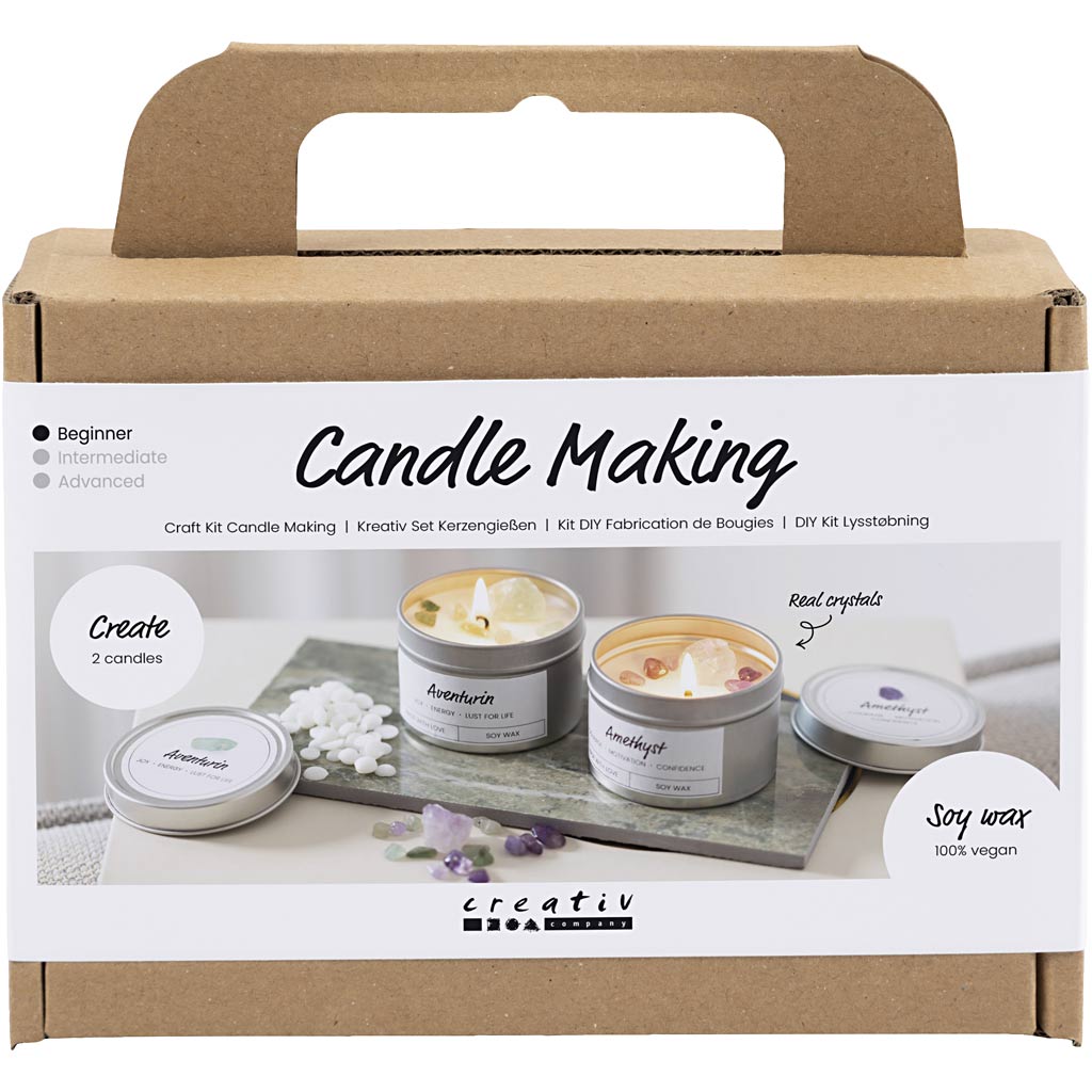 Creativ company mini hobby set fabricación de velas, vela de soja con aventurina y amatista, crema, blanquecino, 1 caja