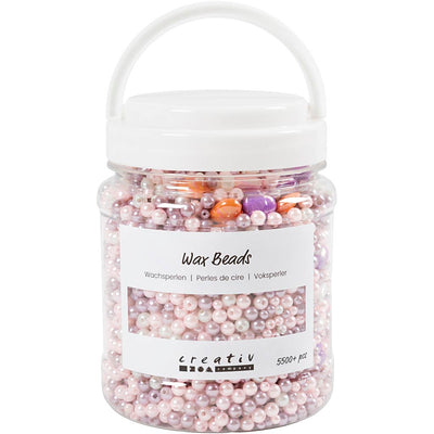 Cuentas de cera Creativ Company, tamaño del agujero 1,3-2,5 mm, aprox. 5500 piezas, naranja pastel, rosa claro, violeta claro, nácar, 425 g, 700 ml 1 caja
